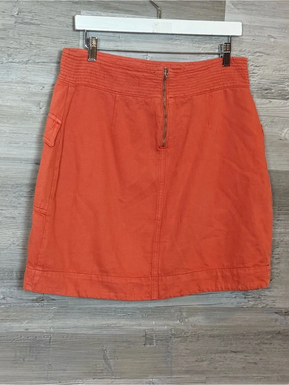 Anthropologie Orange Linen-Blend Cargo Utility Mini Skirt size 10